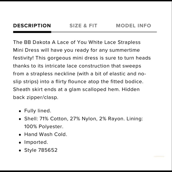 SOLD BB Dakota White Lace Strapless Mini Dress - Picture 7 of 8